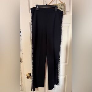 Elegant Women's wool blend Black Pants with  rhinestone Patterned Trim